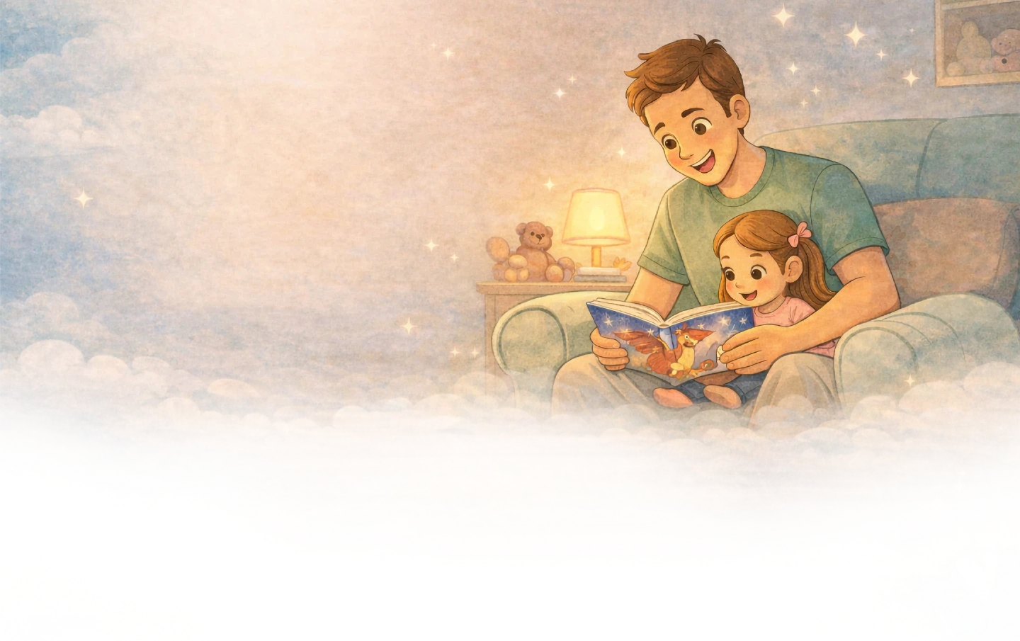 Father reading a personalized storybook with daughter